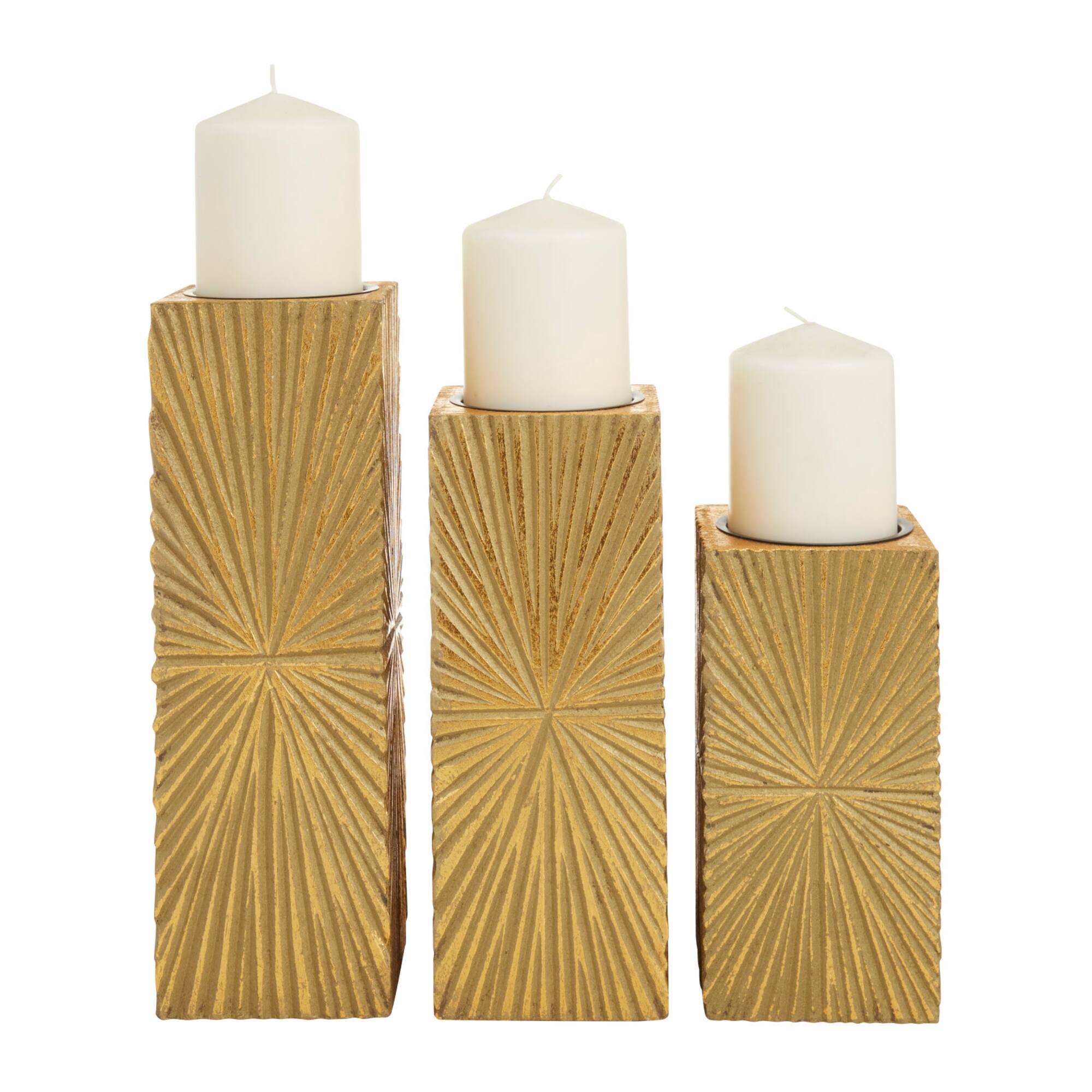 CosmoLiving by Cosmopolitan Gold MDF Contemporary Candle Holder, 12" x 10" x 8"
